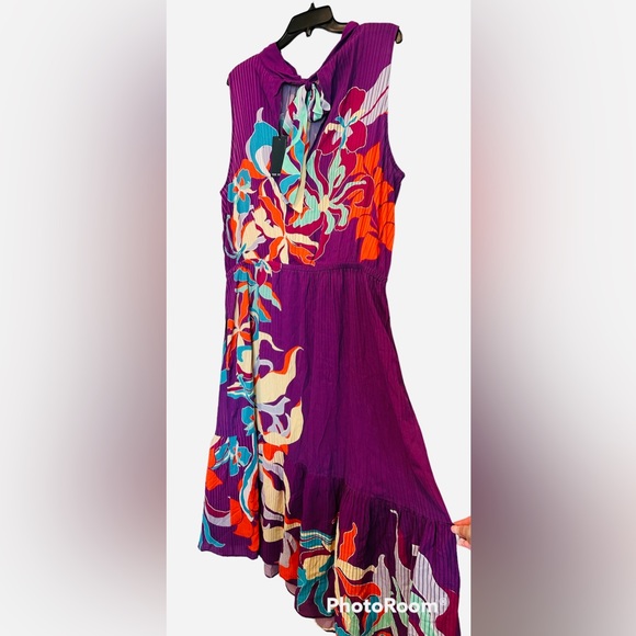 NWT The Kit by Daniel Vosovic Jia High Neck Midi Dress Berry Tropics Print Sz 3X - Picture 8 of 9